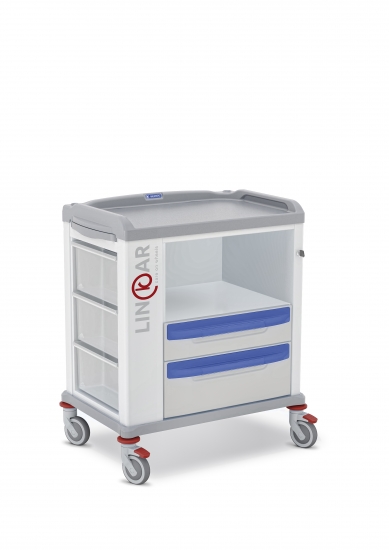 LINKAR Utility trolley, 60 cm drawers, with open compartment